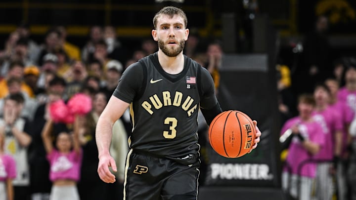 Purdue Boilermakers guard Braden Smith (3) controls the basketball.