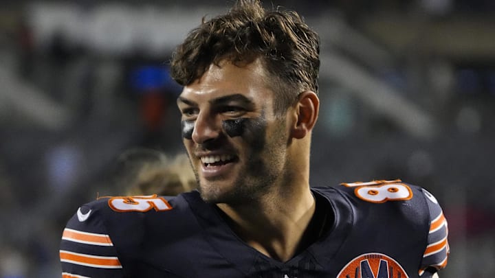 Aug 17, 2025; Chicago, Illinois, USA; Chicago Bears tight end Cole Kmet (85) after the game against the Buffalo Bills at Soldier Field. Mandatory Credit: David Banks-Imagn Images Aug 17, 2025; Chicago, Illinois, USA; Chicago Bears tight end Cole Kmet (85) after the game against the Buffalo Bills at Soldier Field. Mandatory Credit: David Banks-Imagn Images