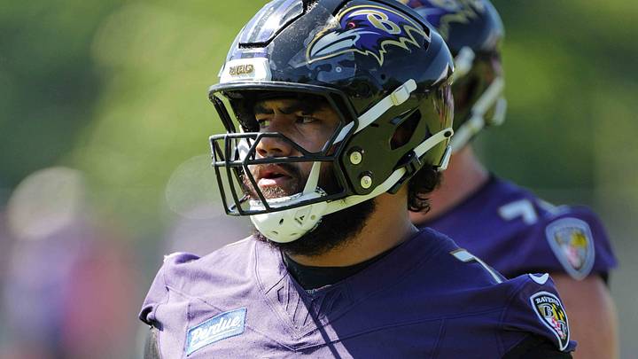 Baltimore Ravens guard Vega Ioane. Mandatory Credit: Mitch Stringer-Imagn Images Baltimore Ravens guard Vega Ioane. Mandatory Credit: Mitch Stringer-Imagn Images