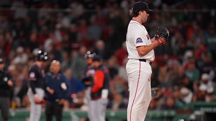 Sep 22, 2026: Boston Red Sox pitcher Erik Miller (67) on the mound after hitting Cleveland Guardians right fielder Chase DeLauter (24) in the ninth inning at Fenway Park. Credit: David Butler II-Imagn Images