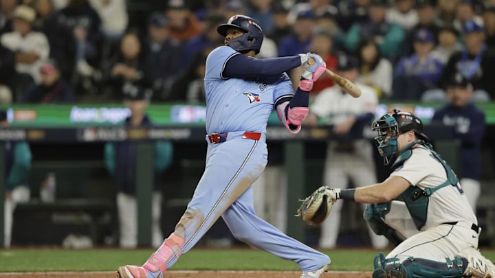 Toronto Blue Jays first baseman Vladimir Guerrero Jr. was one of eight players to hit a homer in ALCS Game 3. 