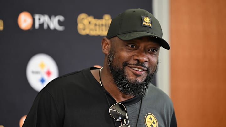 Pittsburgh Steelers head coach Mike Tomlin speaks to the media during training camp.