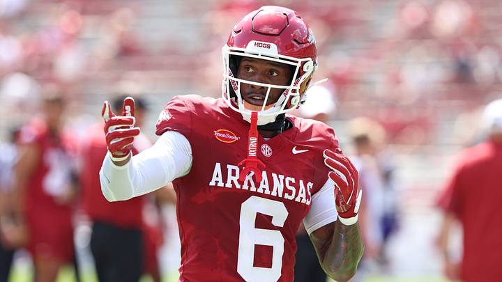 Arkansas Razorbacks wide receiver Chris Marshall (6) during warmups prior to the game against the North Alabama Lions at Donald W. Reynolds Razorback Stadium. Arkansas Razorbacks wide receiver Chris Marshall (6) during warmups prior to the game against the North Alabama Lions at Donald W. Reynolds Razorback Stadium.