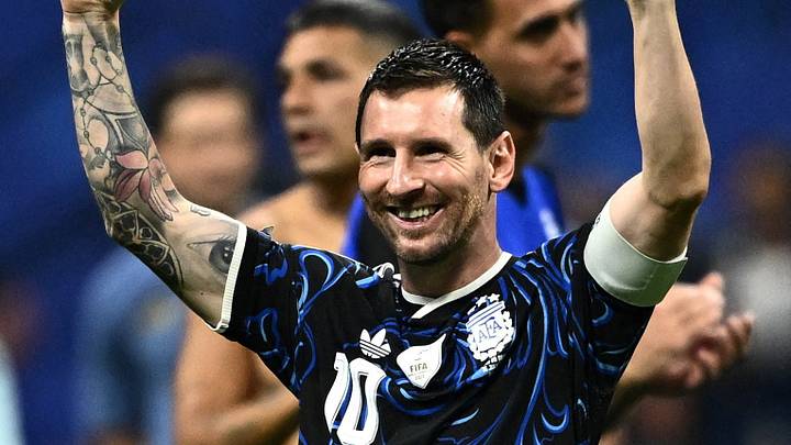 Argentina's Lionel Messi celebrates after the match. Argentina's Lionel Messi celebrates after the match.
