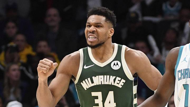 Dec 29, 2025; Charlotte, North Carolina, USA; Milwaukee Bucks forward Giannis Antetokounmpo (34) reacts after scoring during the second half against the Charlotte Hornets at the Spectrum Center. Mandatory Credit: Sam Sharpe-Imagn Images Dec 29, 2025; Charlotte, North Carolina, USA; Milwaukee Bucks forward Giannis Antetokounmpo (34) reacts after scoring during the second half against the Charlotte Hornets at the Spectrum Center. Mandatory Credit: Sam Sharpe-Imagn Images