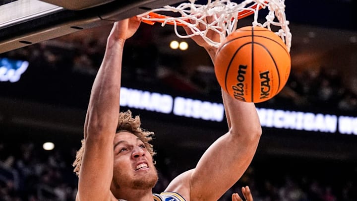Michigan center Malick Kordel (32) dunks against Howard during the second half of NCAA Tournament First Round at KeyBank Center in Buffalo on Thursday, March 19, 2026.