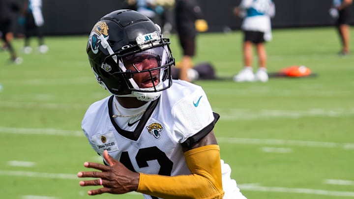 Jacksonville Jaguars wide receiver Travis Hunter (12) runs a drill during the Jacksonville Jaguars’ mandatory minicamp Tuesday June 10, 2025 at the Miller Electric Center in Jacksonville, Fla. [Doug Engle/Florida Times-Union]
