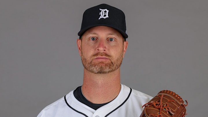 Feb 19, 2025; Lakeland, FL, USA; Detroit Tigers pitcher Alex Cobb (38) poses for a photo during photo day at Joker Marchant stadium. Feb 19, 2025; Lakeland, FL, USA; Detroit Tigers pitcher Alex Cobb (38) poses for a photo during photo day at Joker Marchant stadium.