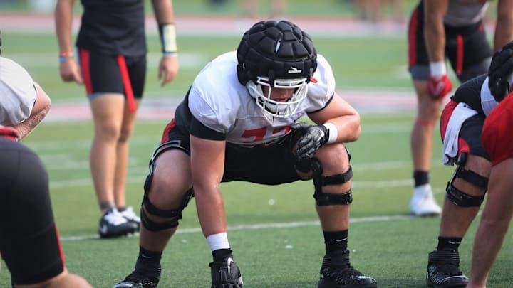 Ball State football offensive lineman right guard Taran Tyo during the team's practice at Scheumann Stadium on Wednesday, Aug. 23, 2023.
