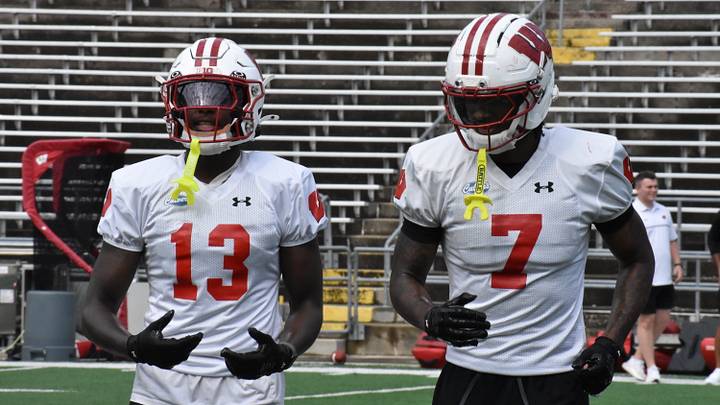 Wisconsin WRs Eugene Hilton Jr (13) and Shamar Rigby (7). Wisconsin WRs Eugene Hilton Jr (13) and Shamar Rigby (7).