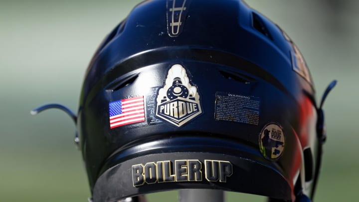 A detailed view of a Purdue Boilermakers helmet