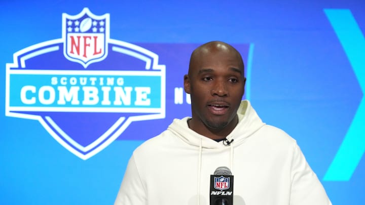 Feb 27, 2024; Indianapolis, IN, USA; Houston Texans coach DeMeco Ryans speaks at a press conference during the NFL Scouting Combine at Indiana Convention Center. Mandatory Credit: Kirby Lee-Imagn Images
