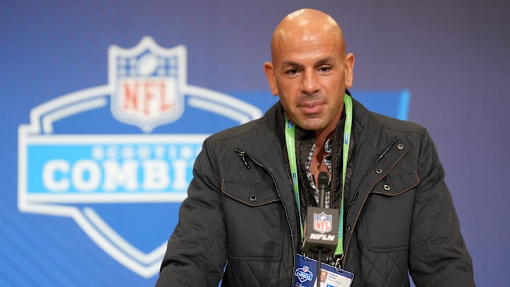 Feb 24, 2026; Indianapolis, IN, USA; Tennessee Titans coach Robert Saleh speaks at the NFL Scouting Combine at the Indiana Convention Center. Mandatory Credit: Kirby Lee-Imagn Images