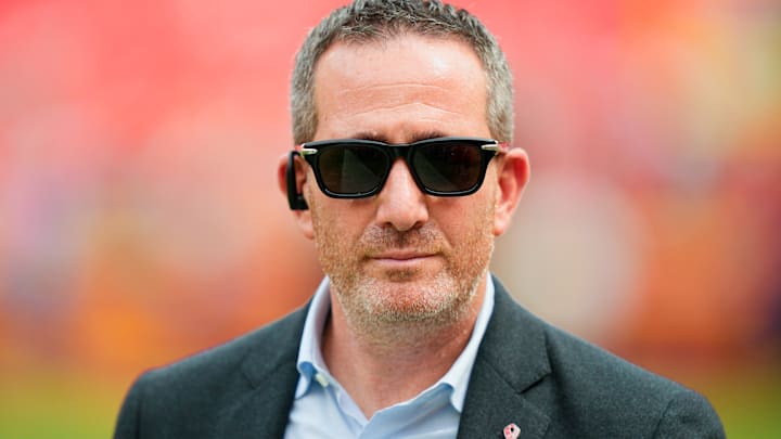 Sep 14, 2025; Kansas City, Missouri, USA; Philadelphia Eagles general manager Howie Roseman looks on before the game between the Kansas City Chiefs and the Philadelphia Eagles at GEHA Field at Arrowhead Stadium.