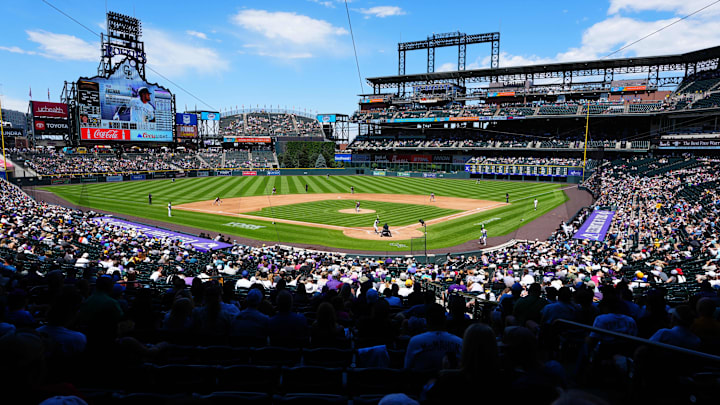 General view of Coors Field during the game between Pittsburgh Pirates against the Colorado Rockies.