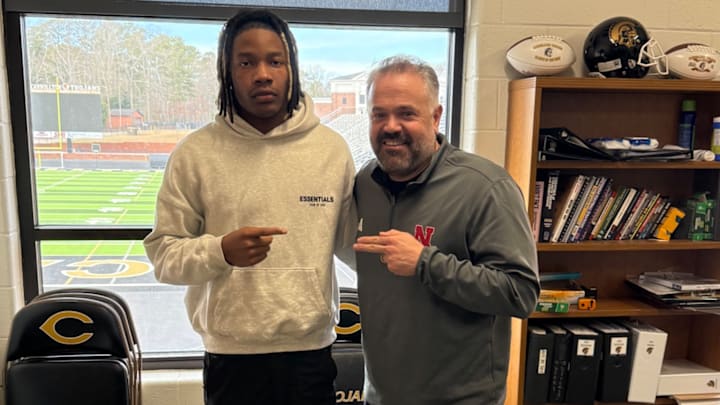 Ryan Mosley visiting with Nebraska Cornhuskers head coach Matt Rhule at his High School