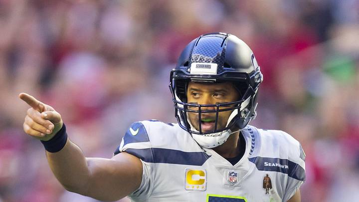 Jan 9, 2022; Glendale, Arizona, USA; Seattle Seahawks quarterback Russell Wilson (3) against the Arizona Cardinals at State Farm Stadium. Mandatory Credit: Mark J. Rebilas-Imagn Images