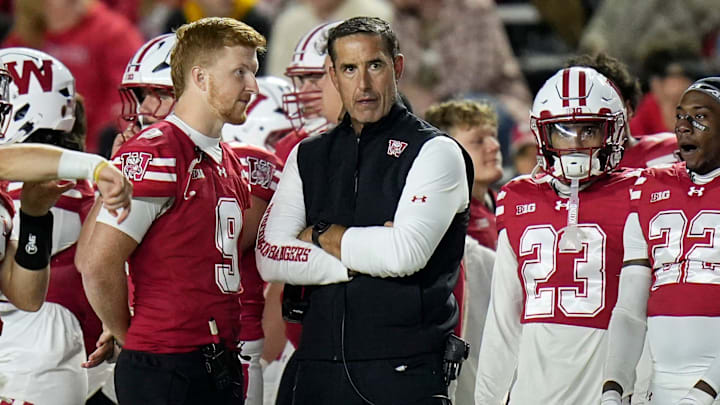 Wisconsin Badgers head coach Luke Fickell is seen during the second half of the game against the Iowa Hawkeyes on Saturday October 11, 2025 at Camp Randall in Madison, Wisconsin. Wisconsin Badgers head coach Luke Fickell is seen during the second half of the game against the Iowa Hawkeyes on Saturday October 11, 2025 at Camp Randall in Madison, Wisconsin.