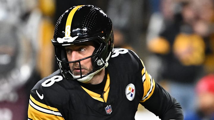 Jan 12, 2026; Pittsburgh, PA, USA; Pittsburgh Steelers quarterback Aaron Rodgers (8) rolls out during the first half of an AFC Wild Card Round game against the Houston Texans at Acrisure Stadium. Mandatory Credit: Barry Reeger-Imagn Images Jan 12, 2026; Pittsburgh, PA, USA; Pittsburgh Steelers quarterback Aaron Rodgers (8) rolls out during the first half of an AFC Wild Card Round game against the Houston Texans at Acrisure Stadium. Mandatory Credit: Barry Reeger-Imagn Images