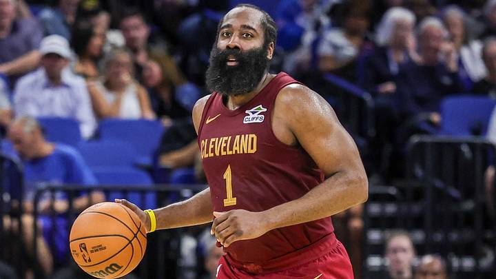 Oct 13, 2026; Orlando, Florida, USA;  Cleveland Cavaliers guard James Harden (1) brings the ball up court during the second half against the Orlando Magic at Kia Center.  Mandatory Credit: Mike Watters-Imagn Images