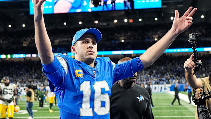 Dec. 5, 2024: Detroit Lions quarterback Jared Goff celebrates 34-31 win over the Green Bay Packers Dec. 5, 2024: Detroit Lions quarterback Jared Goff celebrates 34-31 win over the Green Bay Packers