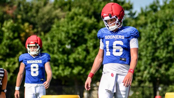Oklahoma quarterback Whitt Newbauer prepares for a rep during practice. Oklahoma quarterback Whitt Newbauer prepares for a rep during practice.