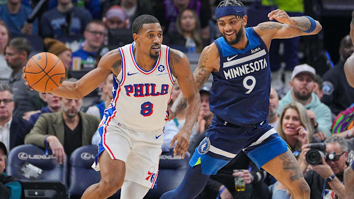 Philadelphia 76ers guard De'Anthony Melton (8) dribbles.