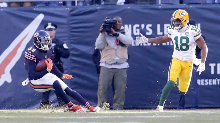 The last moment the Bears sat on top of the NFC North, as Eddie Jackson picks off Aaron Rodgers in the end zone in 2018. Then it was all downhill for Chicago.