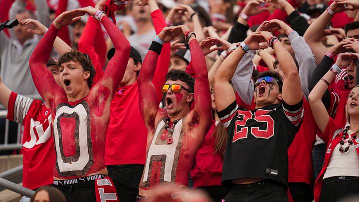 Ohio State Buckeyes fans cheer during the college football game against the Maryland Terrapins at Ohio Stadium