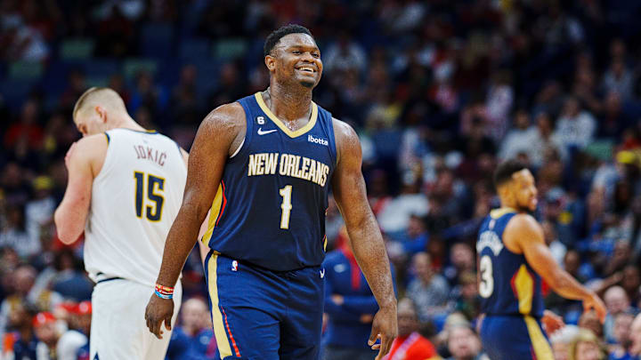 New Orleans Pelicans forward Zion Williamson (1) smiles.