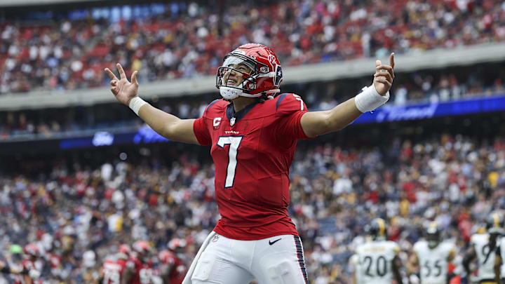 Houston Texans quarterback C.J. Stroud (7) celebrates.