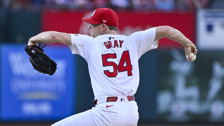 Jun 6, 2024; St. Louis, Missouri, USA; St. Louis Cardinals starting pitcher Sonny Gray (54) pitches against the Colorado Rockies during the first inning at Busch Stadium. Mandatory Credit: Jeff Curry-USA TODAY Sports Jun 6, 2024; St. Louis, Missouri, USA; St. Louis Cardinals starting pitcher Sonny Gray (54) pitches against the Colorado Rockies during the first inning at Busch Stadium. Mandatory Credit: Jeff Curry-USA TODAY Sports