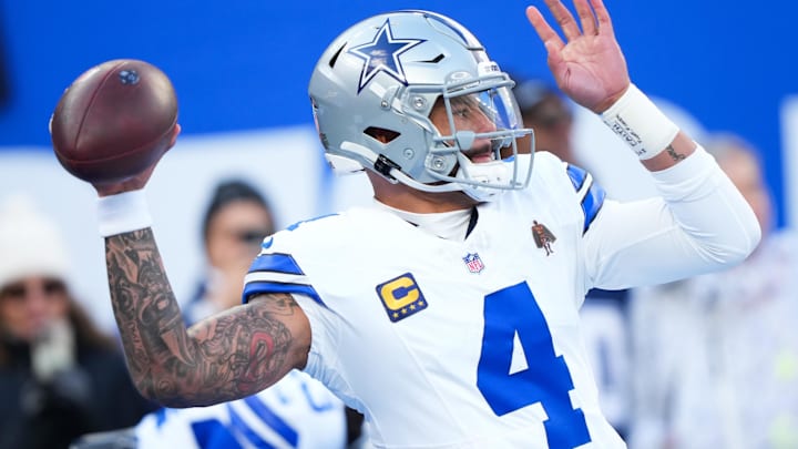 Dallas Cowboys quarterback Dak Prescott warms up before the game against the New York Giants at MetLife Stadium. Dallas Cowboys quarterback Dak Prescott warms up before the game against the New York Giants at MetLife Stadium.