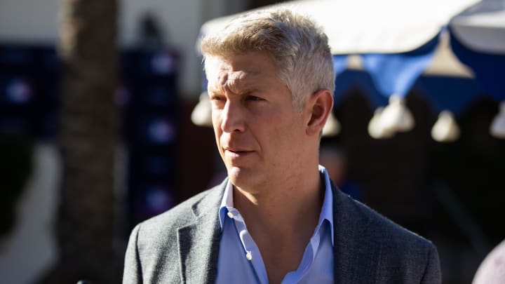 Nov 7, 2023; Scottsdale, AZ, USA; Baltimore Orioles general manager Mike Elias speaks to the media during the MLB General Manager's Meetings at Omni Scottsdale Resort & Spa