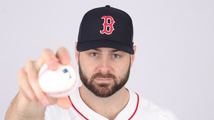 Feb 20, 2024; Lee County, FL, USA; Boston Red Sox starting pitcher Lucas Giolito (54) poses for a photo during media day at JetBlue Park. Mandatory Credit: Nathan Ray Seebeck-Imagn Images Feb 20, 2024; Lee County, FL, USA; Boston Red Sox starting pitcher Lucas Giolito (54) poses for a photo during media day at JetBlue Park. Mandatory Credit: Nathan Ray Seebeck-Imagn Images