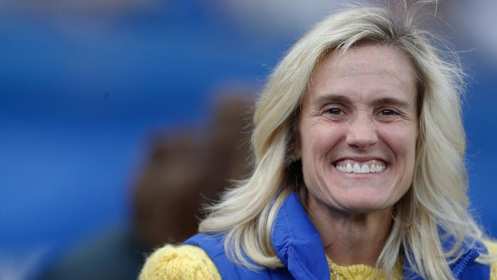 Nov 4, 2023; Pittsburgh, Pennsylvania, USA;  University of Pittsburgh athletic director Heather Lyke in attendance as the Panthers host the Florida State Seminoles at Acrisure Stadium. Mandatory Credit: Charles LeClaire-Imagn Images