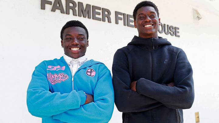 Jamari Welch and his brother Jalen pose for a photo before Athens Academy football practice on Monday, Sept. 16, 2024. Jamari Welch and his brother Jalen pose for a photo before Athens Academy football practice on Monday, Sept. 16, 2024.