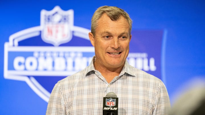 Feb 27, 2024; Indianapolis, IN, USA; San Francisco 49ers general manager John Lynch talks to the media at the 2024 NFL Combine at Indiana Convention Center. Mandatory Credit: Trevor Ruszkowski-Imagn Images Feb 27, 2024; Indianapolis, IN, USA; San Francisco 49ers general manager John Lynch talks to the media at the 2024 NFL Combine at Indiana Convention Center. Mandatory Credit: Trevor Ruszkowski-Imagn Images