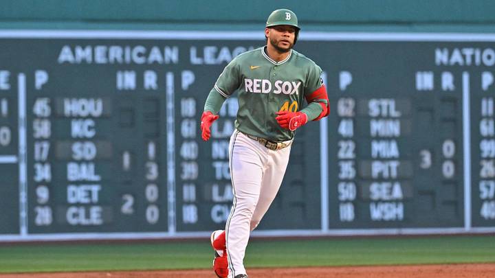 Jun 12, 2026; Boston, Massachusetts, USA; Boston Red Sox first baseman Willson Contreras (40) runs the bases after hitting a one run home run against the Texas Rangers during the first inning at Fenway Park. Mandatory Credit: Eric Canha-Imagn Images