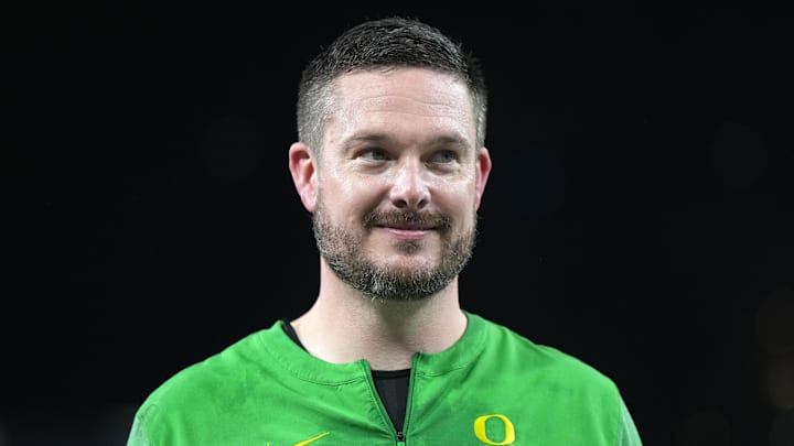 Dec 28, 2022; San Diego, CA, USA; Oregon Ducks head coach Dan Lanning reacts after the 2022 Holiday Bowl against the North Carolina Tar Heels at Petco Park. 