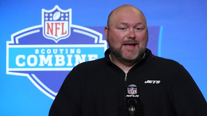 Feb 28, 2023; Indianapolis, IN, USA; New York Jets general manager Joe Douglas during the NFL combine at the Indiana Convention Center. 