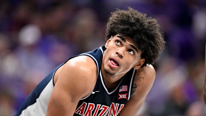 Jan 10, 2026; Fort Worth, Texas, USA; Arizona Wildcats forward Koa Peat (10) looks on during the second half against the TCU Horned Frogs at the Ed and Rae Schollmaier Arena. Mandatory Credit: Jerome Miron-Imagn Images