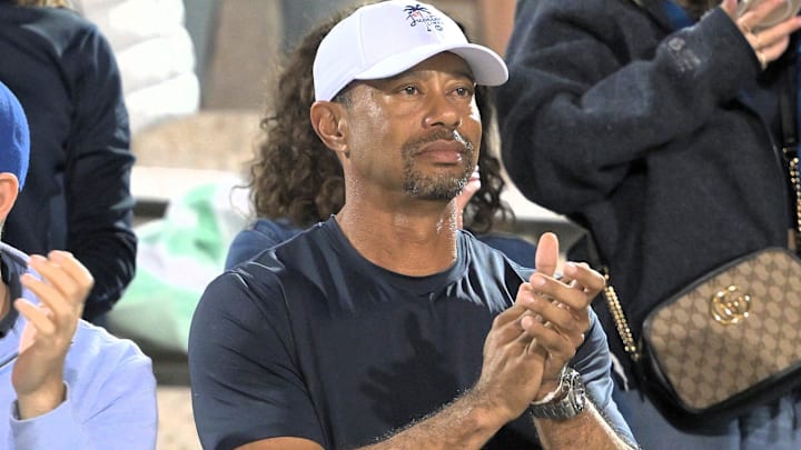 Tiger Woods cheers on daughter Sam during Benjamin's girls soccer state championship on Mar. 1, 2025.