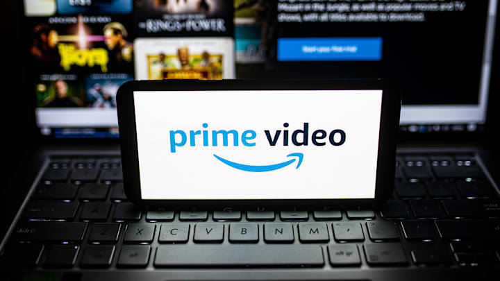 In this photo illustration a Prime Video logo seen displayed...