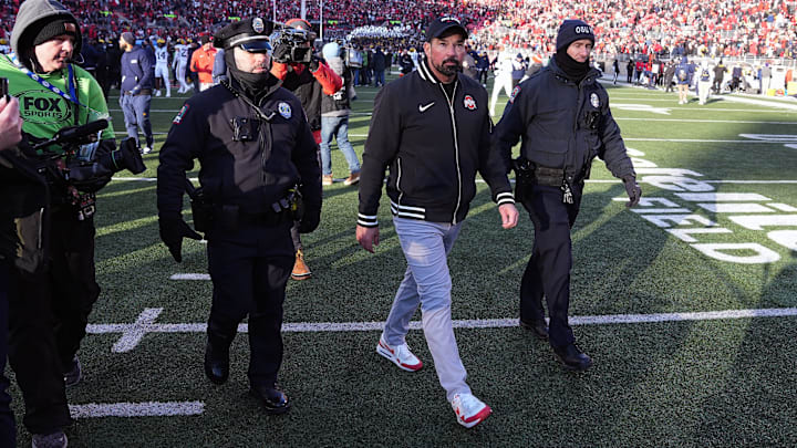 Ohio State Buckeyes head coach Ryan Day walks off the field after losing to Michigan Wolverines 13-10 after the NCAA football game at Ohio Stadium in Columbus on Saturday, Nov. 30, 2024.