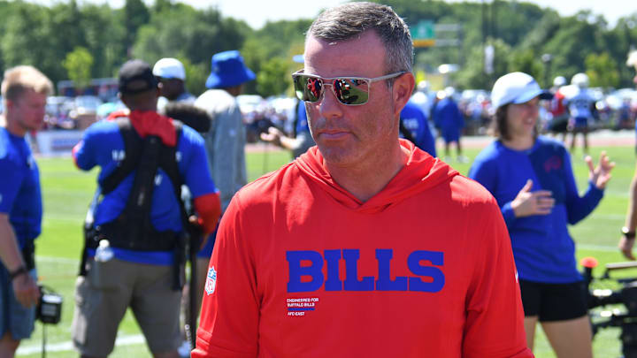 Buffalo Bills general manager Brandon Beane on the field during training camp at St. John Fisher University.