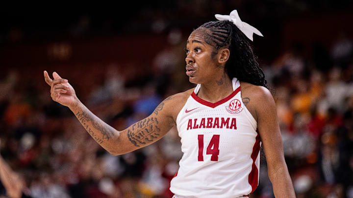 Mar 6, 2025; Greenville, SC, USA; Alabama Crimson Tide guard Zaay Green (14) during the first half against the Florida Gators at Bon Secours Wellness Arena. Mandatory Credit: Scott Kinser-Imagn Images