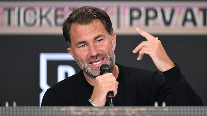 Eddie Hearn is seen during a press conference at The Glasshouse in Surfers Paradise on January 06, 2025.
