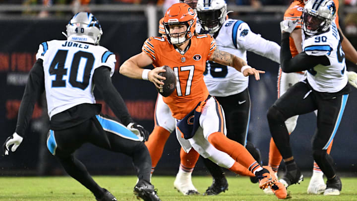 Tyson Bagent scrambles for yardage in a win over Carolina last year. It's safet to assume he'll have a battle to keep backup QB. Tyson Bagent scrambles for yardage in a win over Carolina last year. It's safet to assume he'll have a battle to keep backup QB.