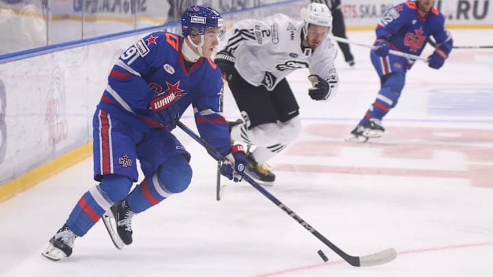 Ivan Demidov (91) SKA Hockey Club seen in action during the...